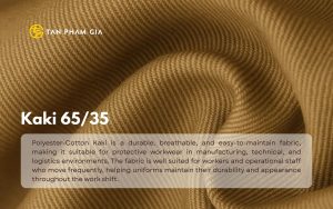 Close up view of the weave structure of 65/35 kaki fabric