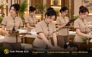 Đồng phục cho nhân viên Spa với thiết kế cổ tàu truyền thống