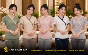 Đồng phục nhân viên Spa cổ V thanh lịch, hiện đại