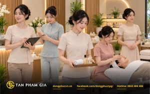 Đồng phục nhân viên Spa kiểu Hàn Quốc tối giản, trẻ trung