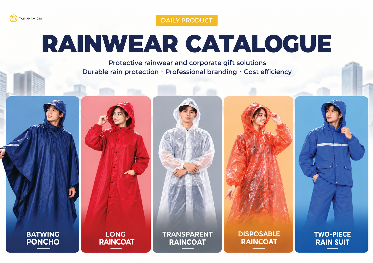 Bìa tài liệu Corporate Rainwear Catalog: Ponchos, Trench Coats, and Rain Suits