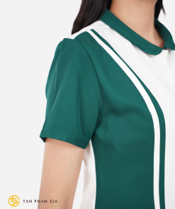 Đồng phục spa màu trắng phối xanh lá