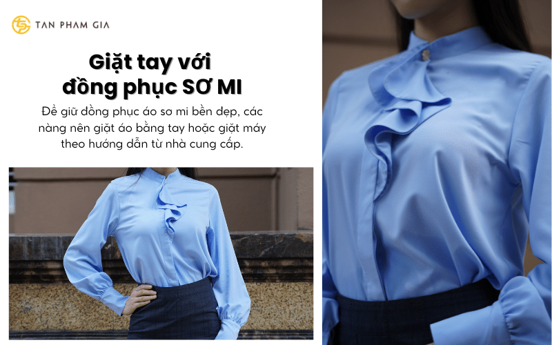 Đồng phục sơ mi nữ màu xanh biển Đồng phục sơ mi nữ màu xanh biển