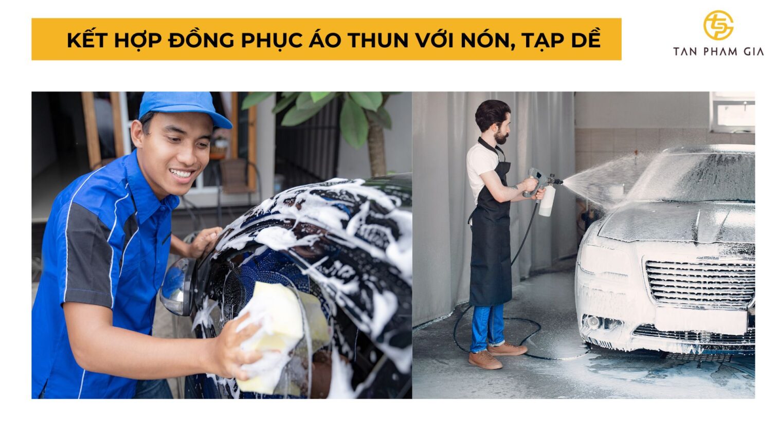 Kết hợp đồng phục áo thun với nón, tạp dề