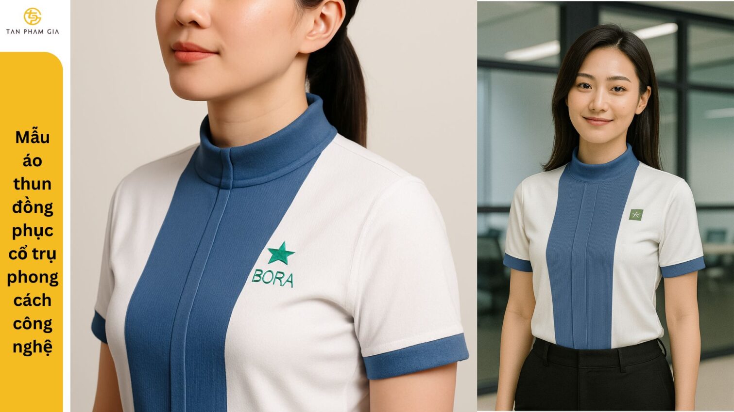 Mẫu áo thun đồng phục cổ trụ phong cách công nghệ