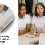 Mẫu áo thun đồng phục có cổ phối ren thanh lịch