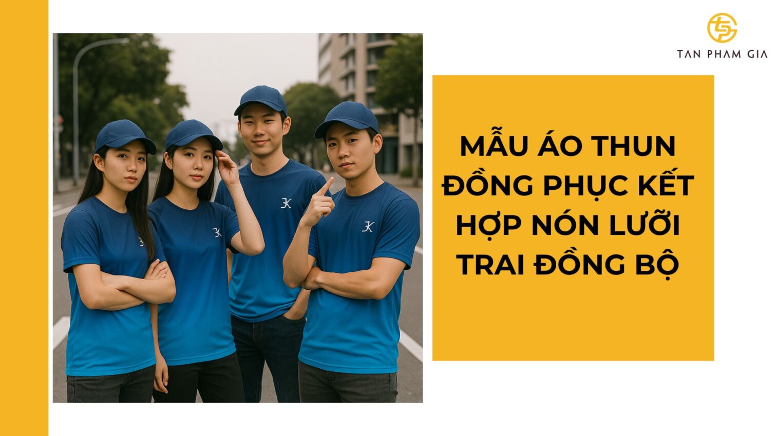 Mẫu áo thun đồng phục kết hợp nón lưỡi trai đồng bộ