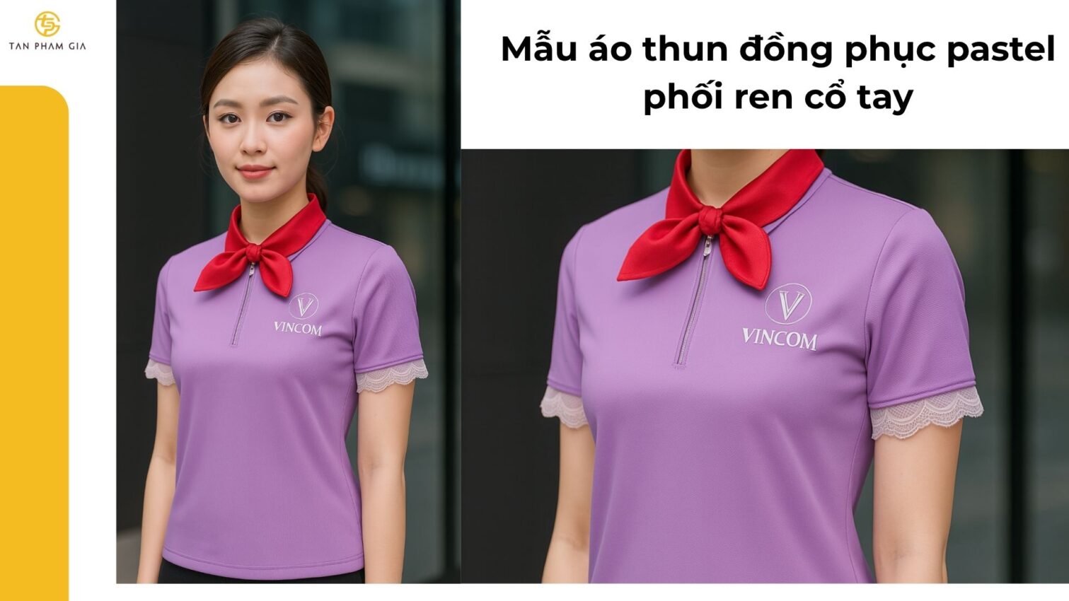 Mẫu áo thun đồng phục pastel phối ren cổ tay