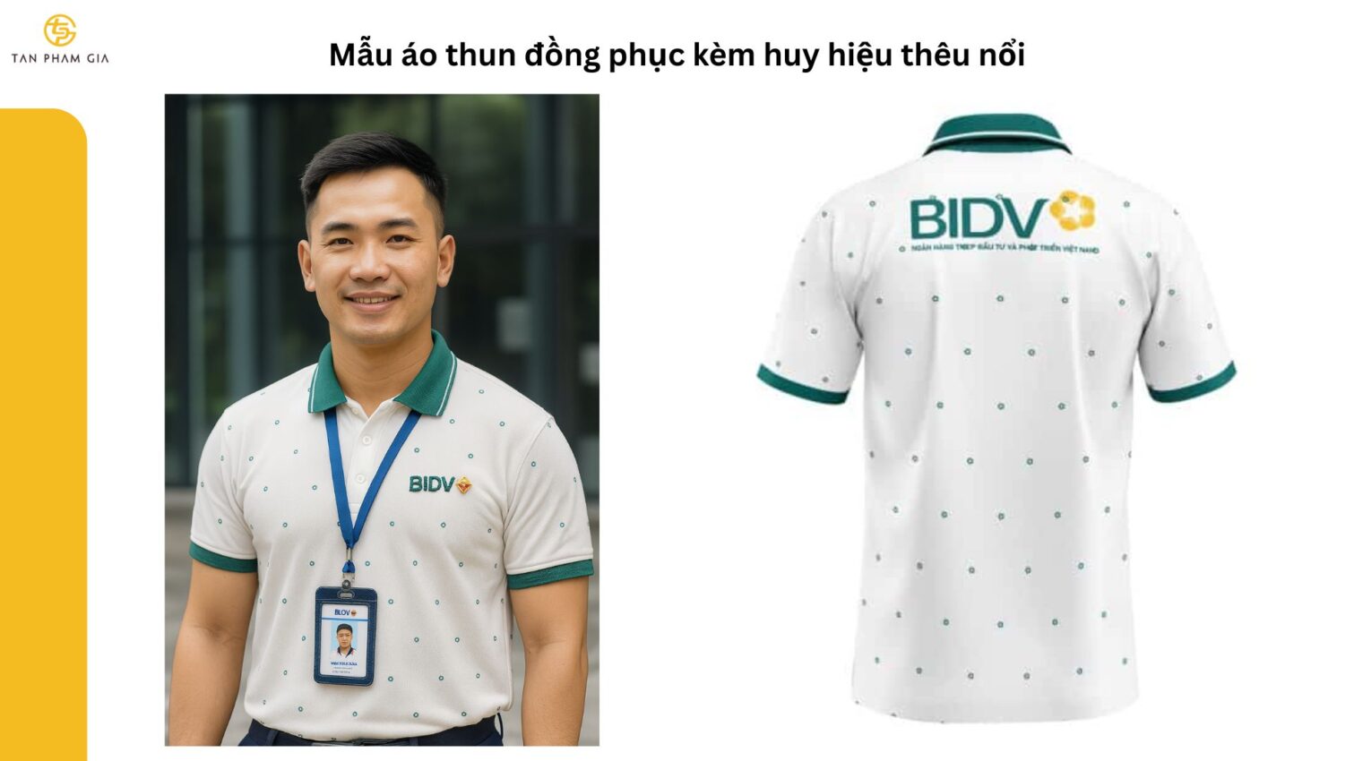 Mẫu áo thun đồng phục kèm huy hiệu thêu nổi