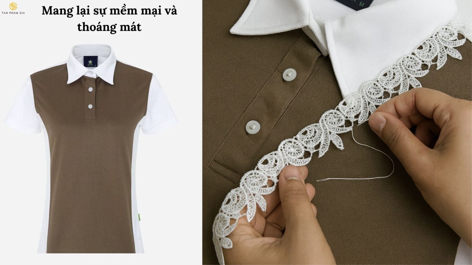Mẫu áo thun đồng phục có cổ phối ren thanh lịch