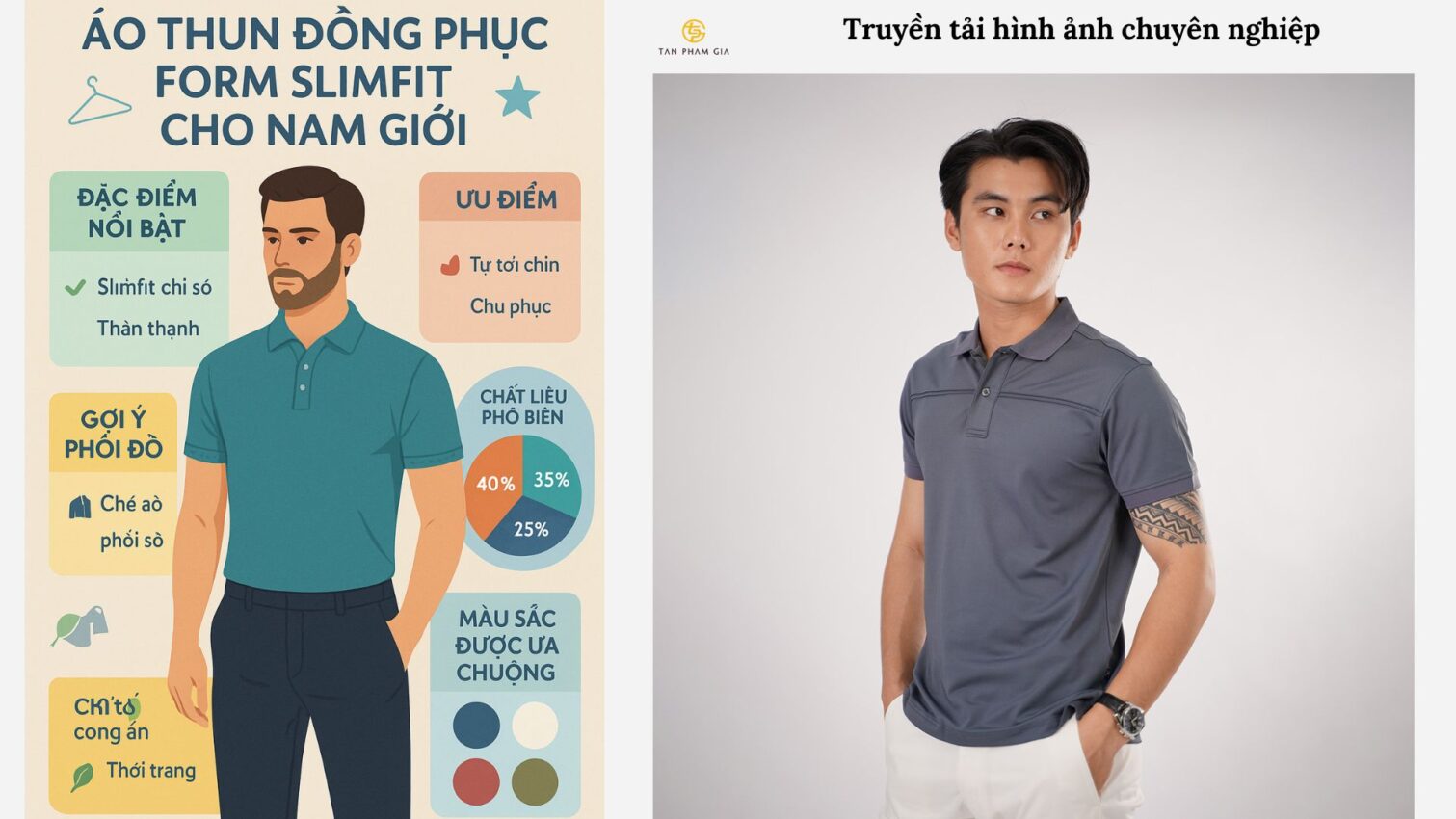 Mẫu áo thun đồng phục form slimfit cho nam giới