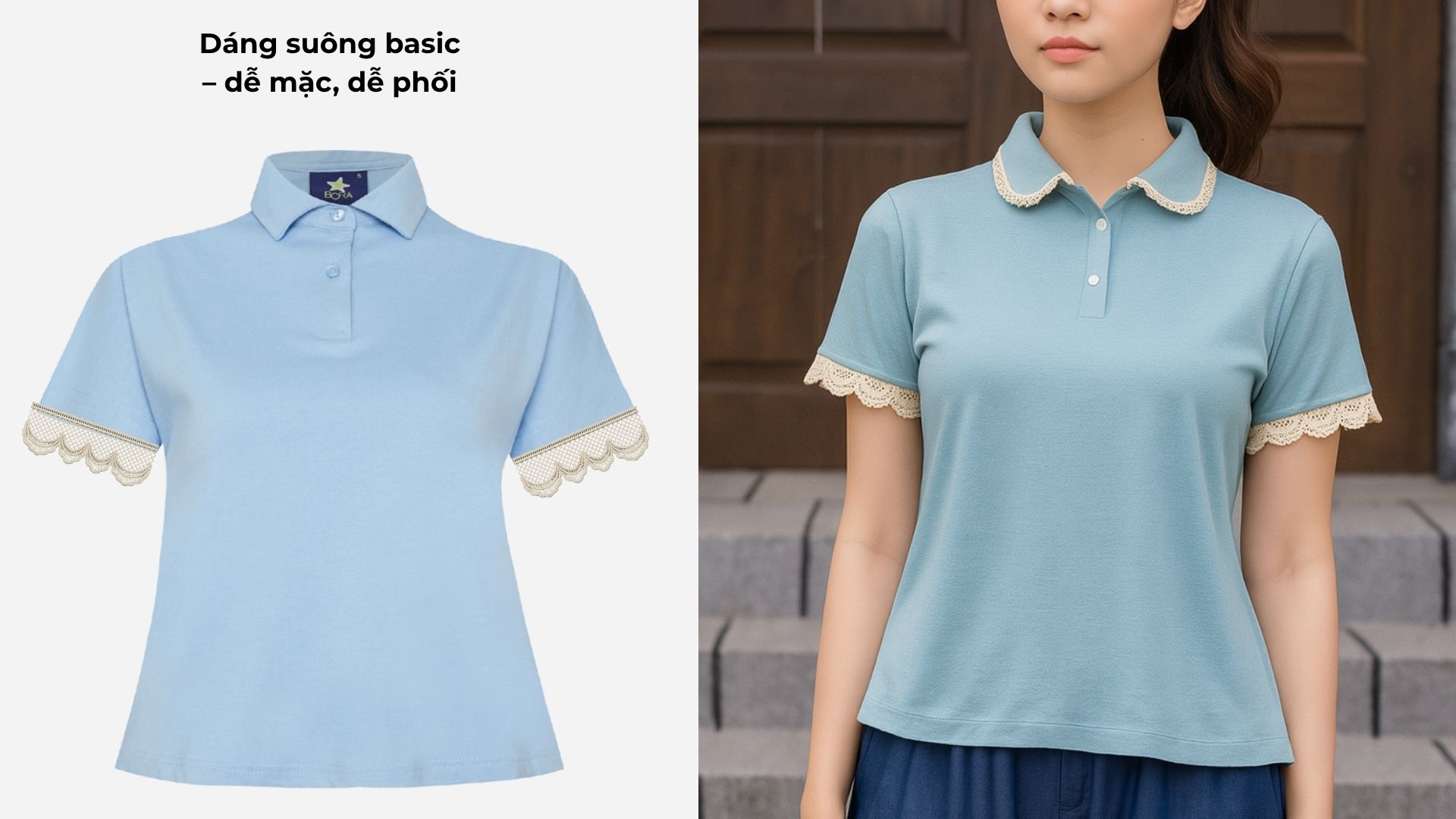 Mẫu áo thun đồng phục pastel phối ren cổ tay