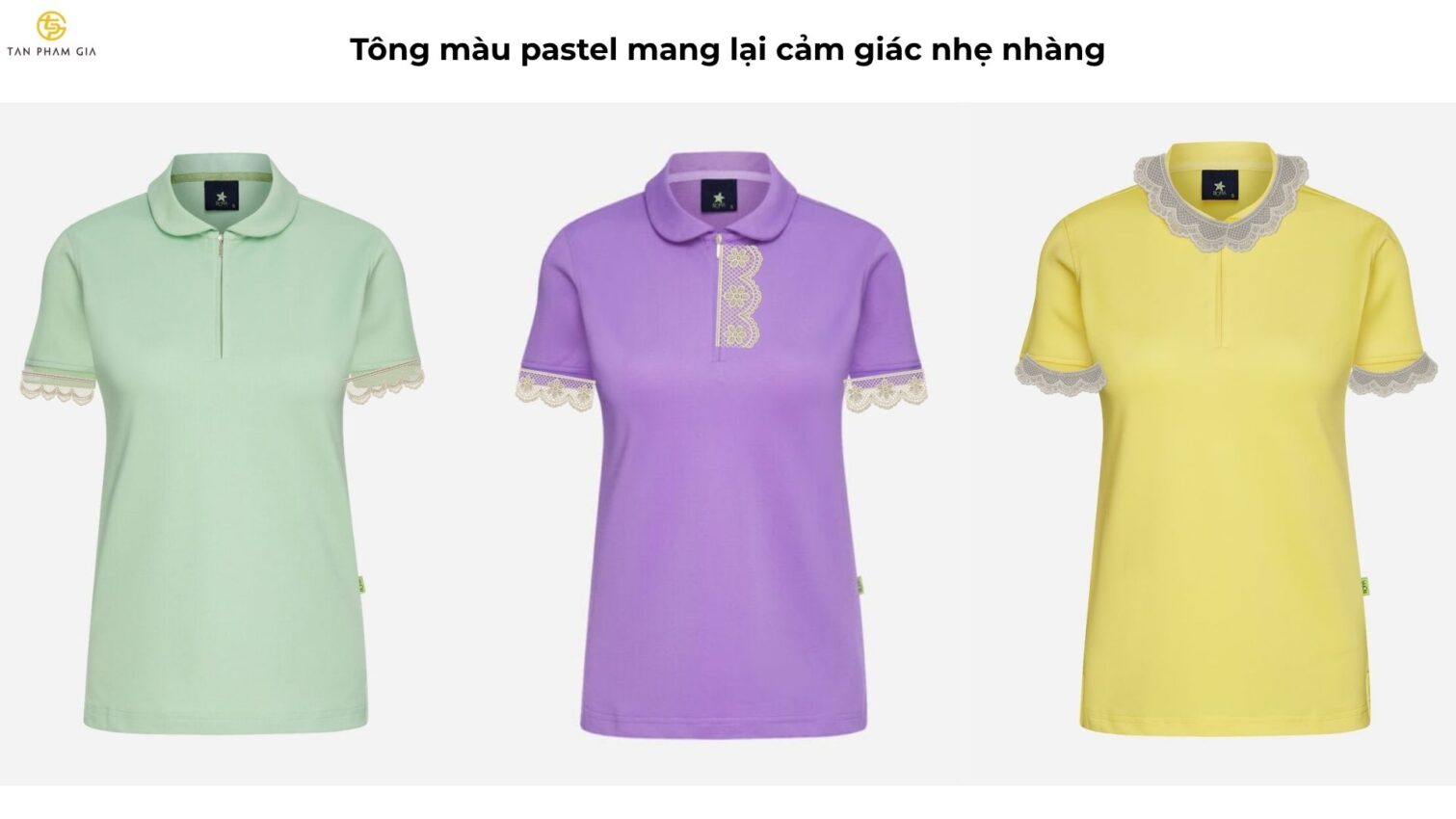 Mẫu áo thun đồng phục pastel phối ren cổ tay