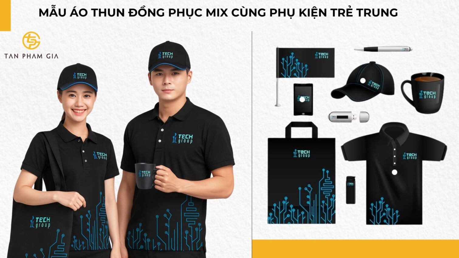 Mẫu áo thun đồng phục mix cùng phụ kiện trẻ trung.