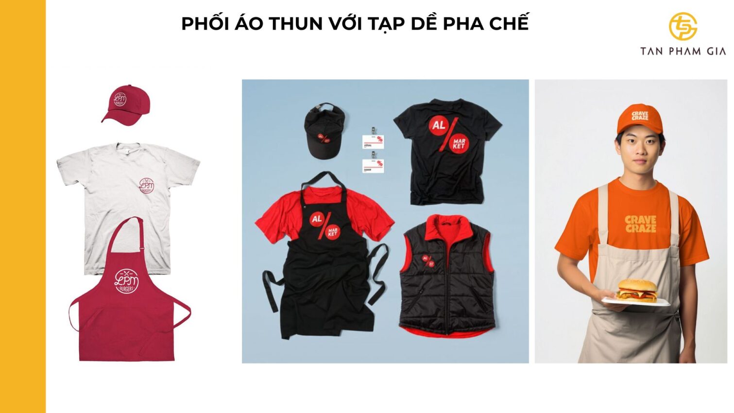phối áo thun với tạp dề pha chế