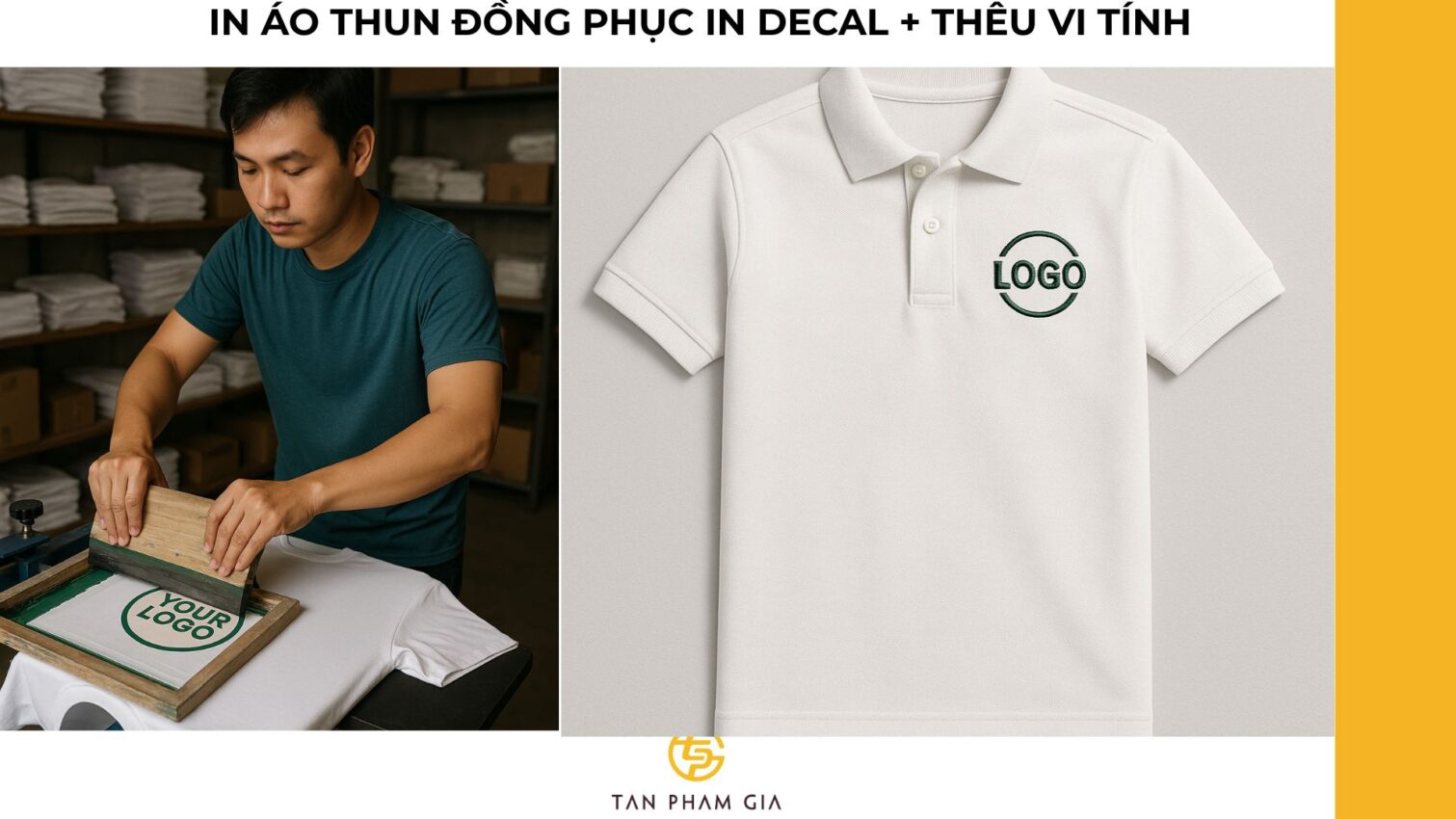 In áo thun đồng phục in decal + thêu vi tính