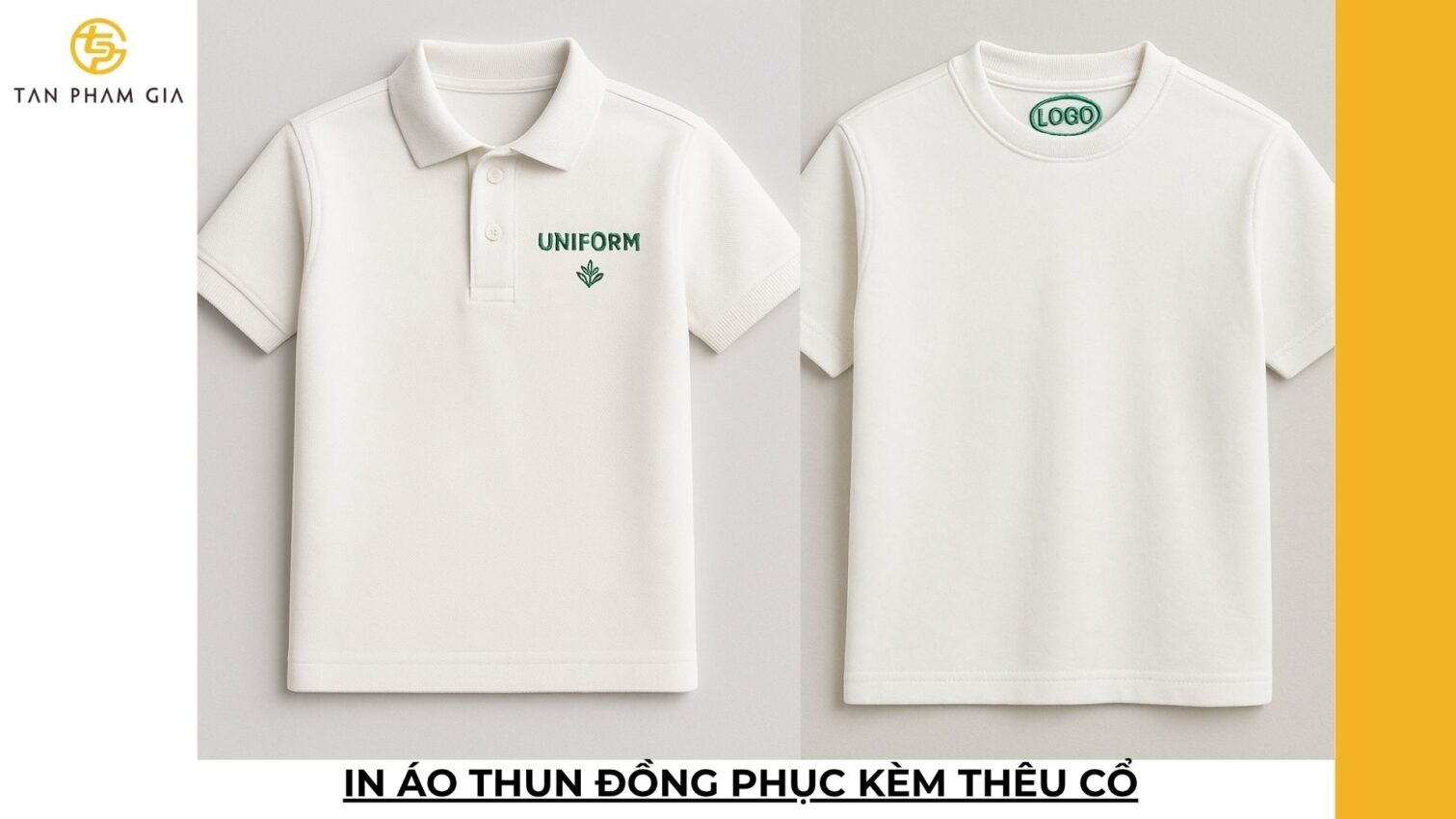 In áo thun đồng phục kèm thêu cổ