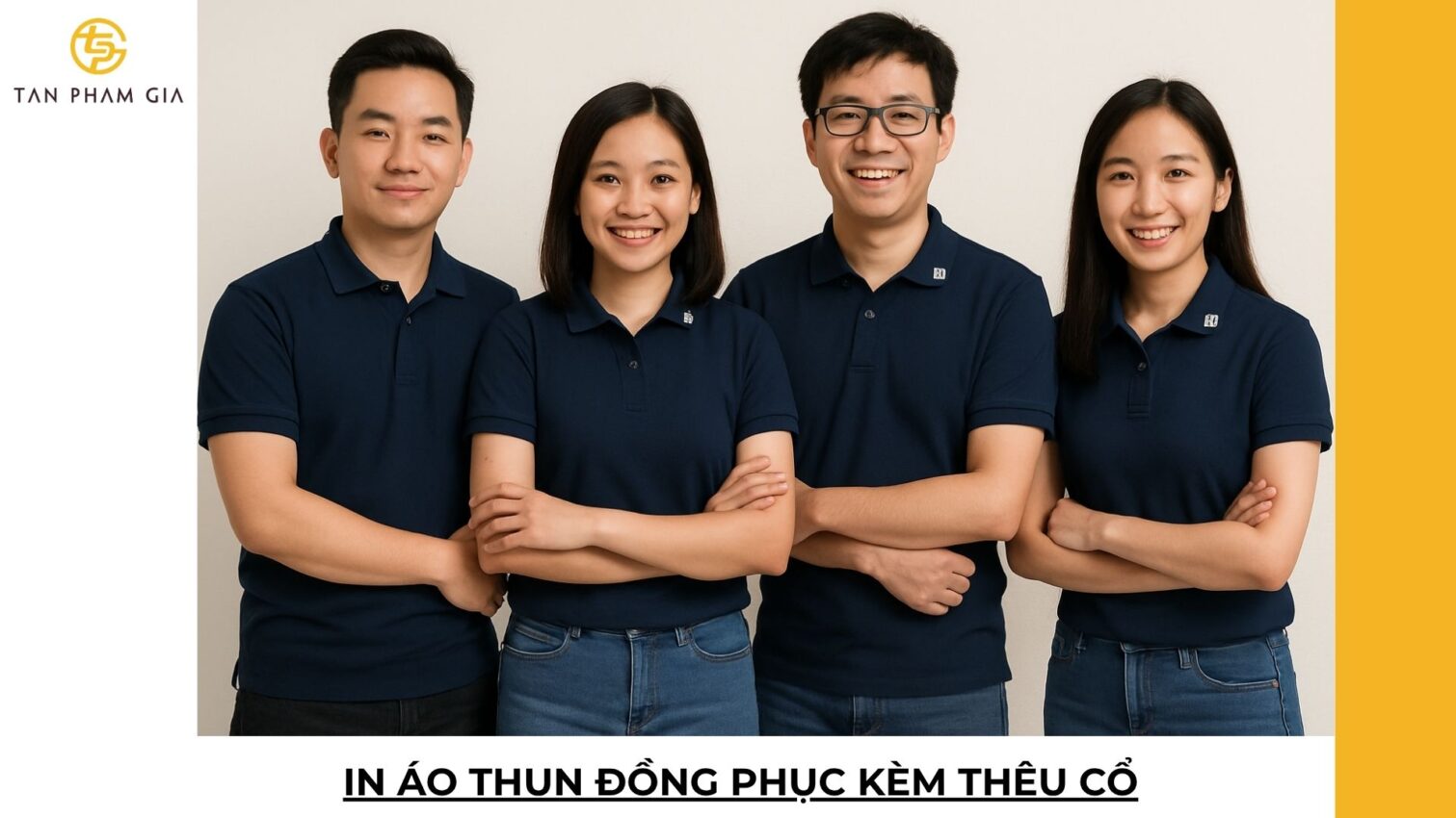 In áo thun đồng phục kèm thêu cổ
