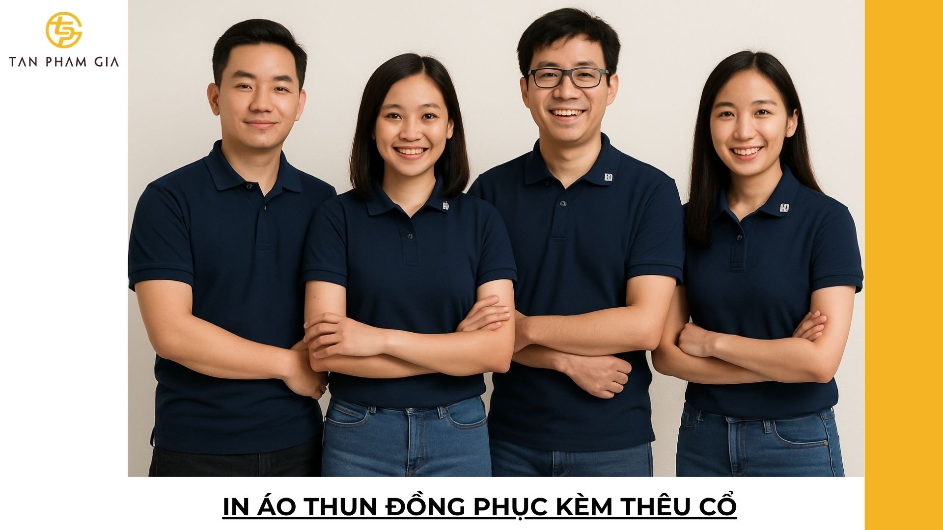 In áo thun đồng phục kèm thêu cổ