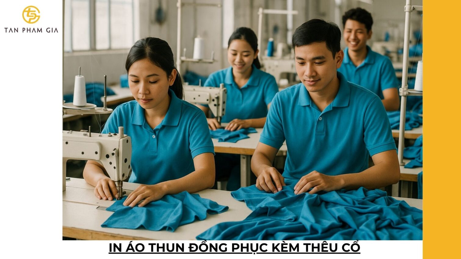 In áo thun đồng phục kèm thêu cổ