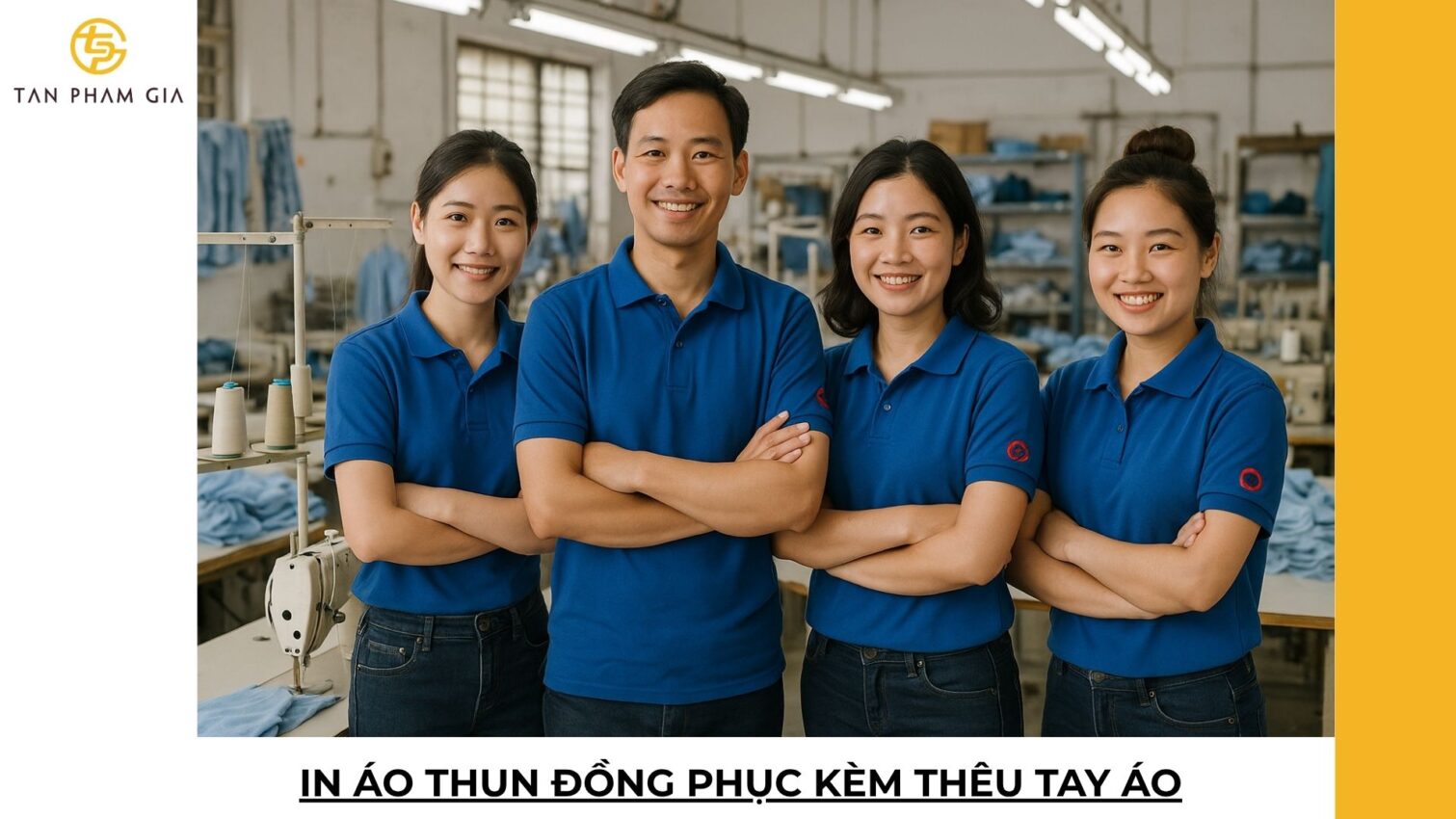 In áo thun đồng phục kèm thêu tay áo