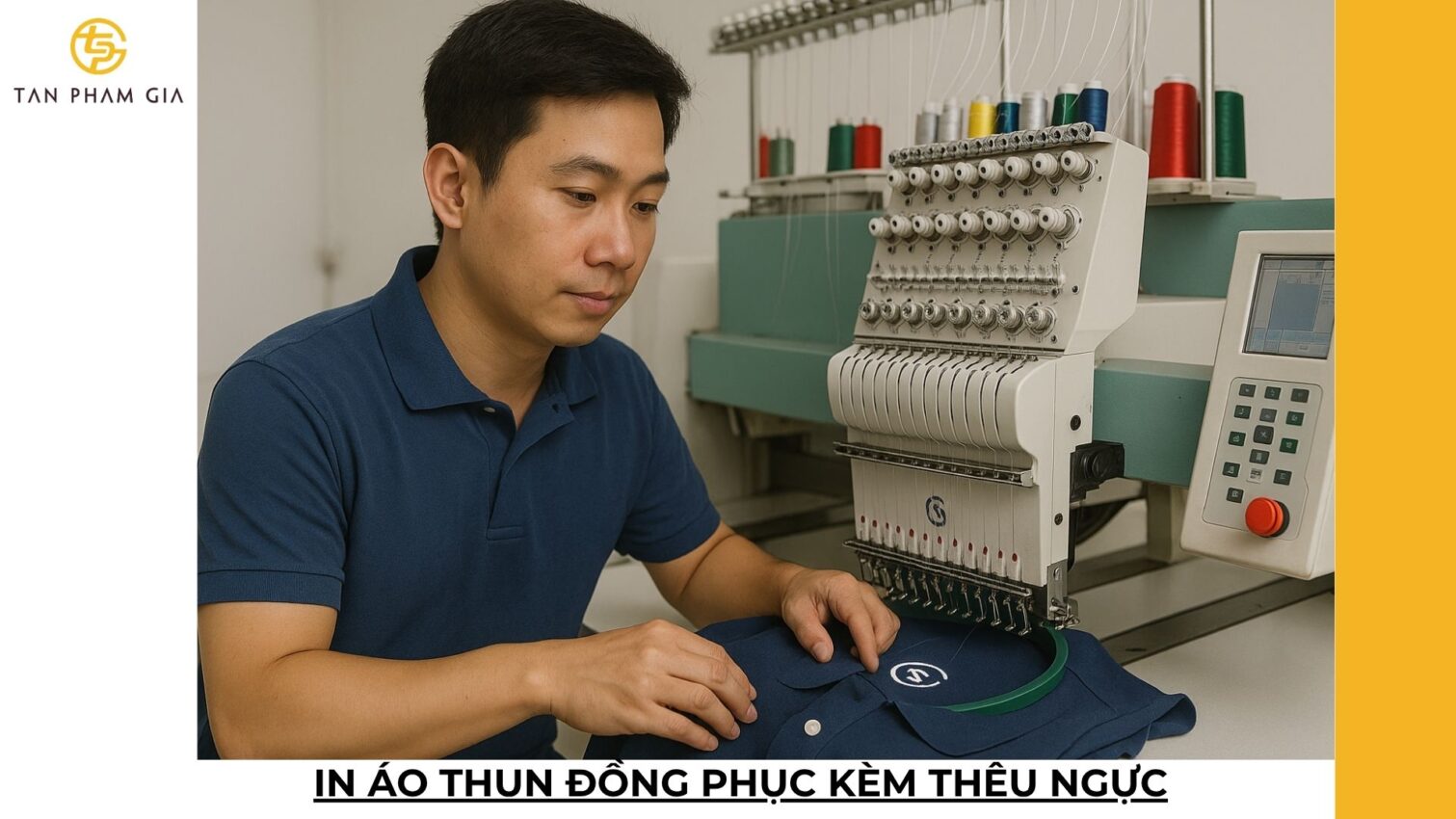 In áo thun đồng phục kèm thêu ngực