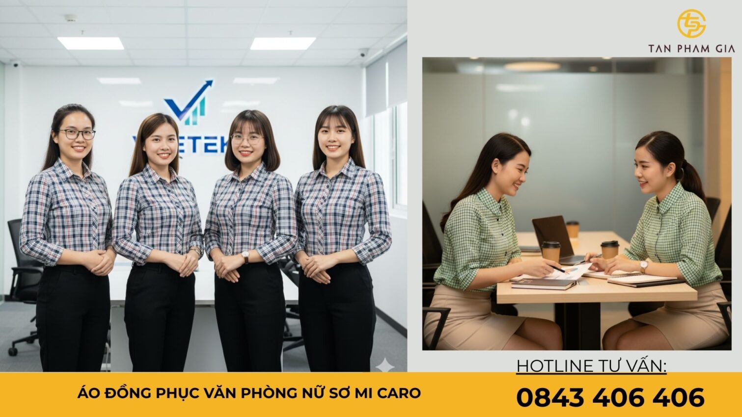 Áo đồng phục văn phòng nữ sơ mi caro