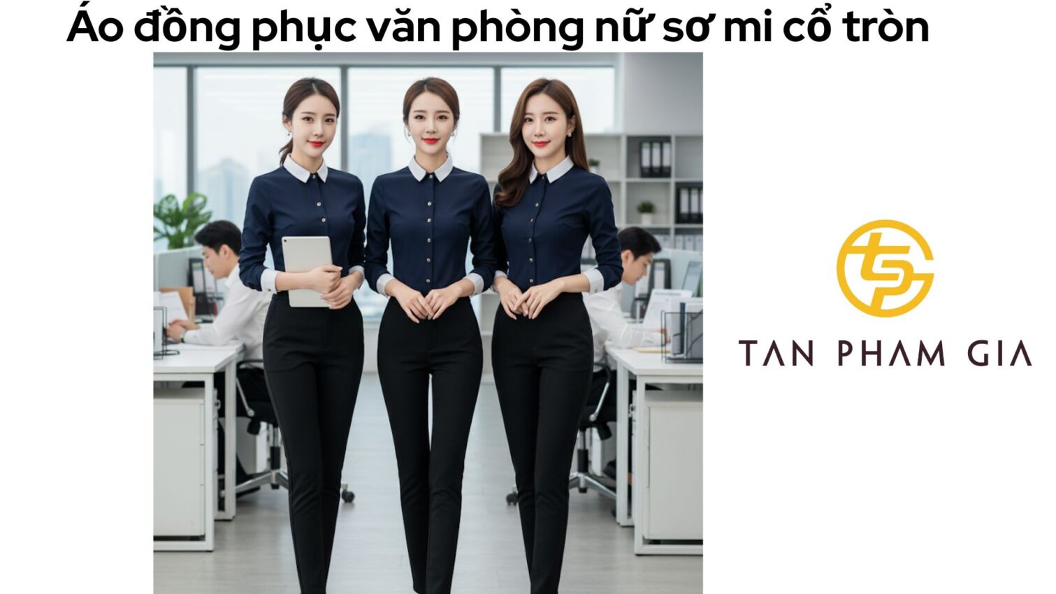 Áo đồng phục văn phòng nữ sơ mi cổ tròn