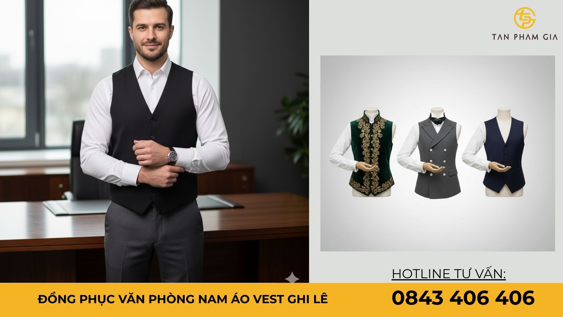 Đồng phục văn phòng nam áo vest ghi lê