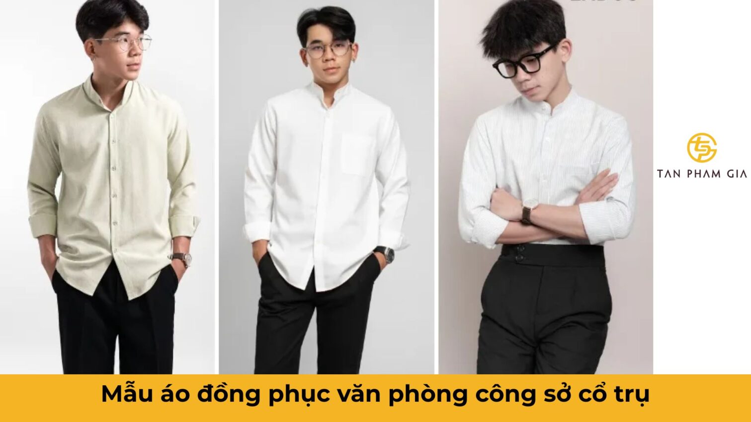 Mẫu áo đồng phục văn phòng công sở cổ trụ