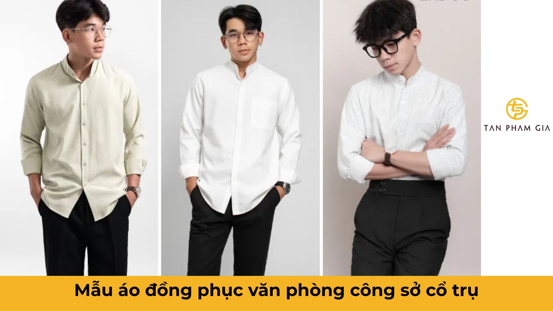 Mẫu áo đồng phục văn phòng công sở cổ trụ
