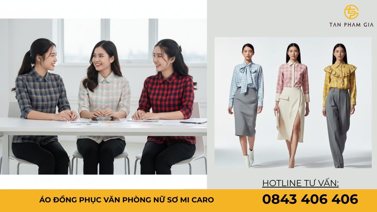 Áo đồng phục văn phòng nữ sơ mi caro