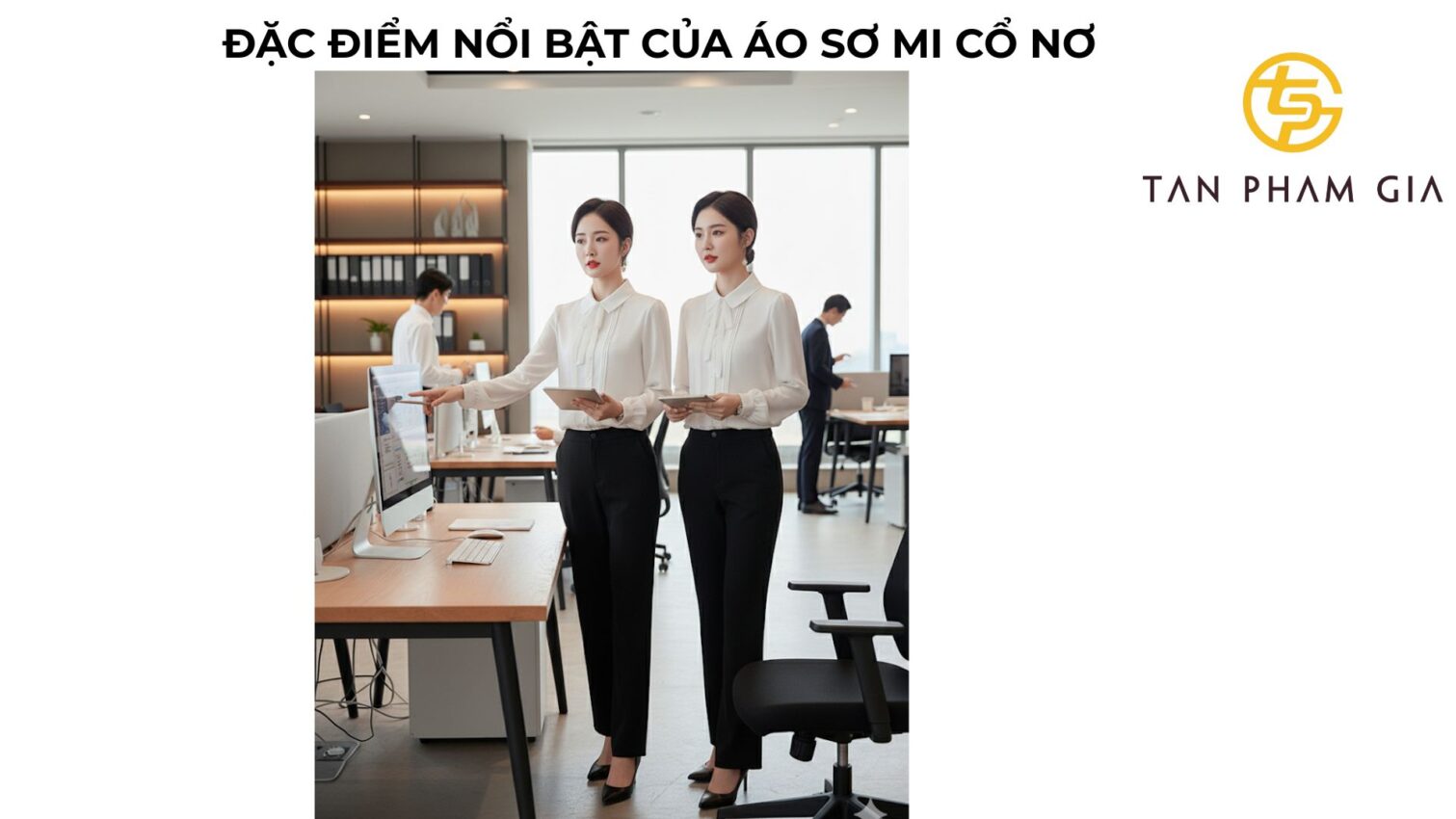 Áo đồng phục văn phòng nữ sơ mi cổ nơ