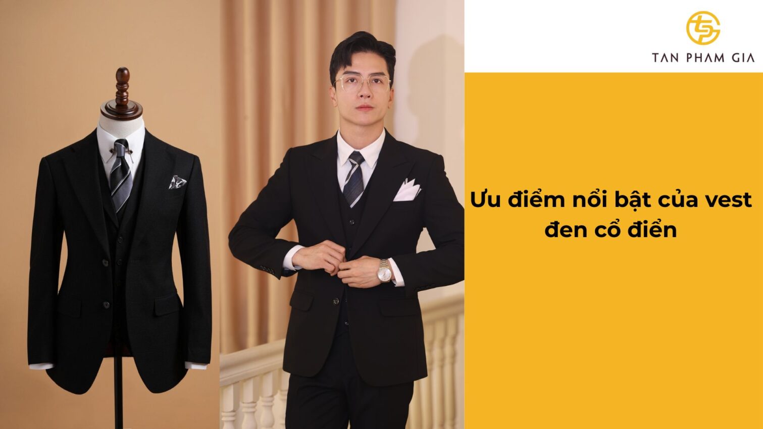 Áo đồng phục văn phòng nam vest đen cổ điển