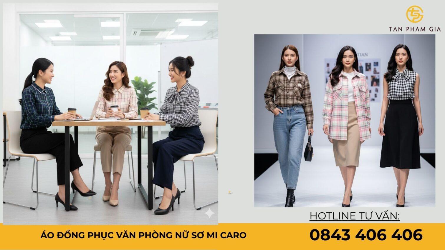 Áo đồng phục văn phòng nữ sơ mi caro