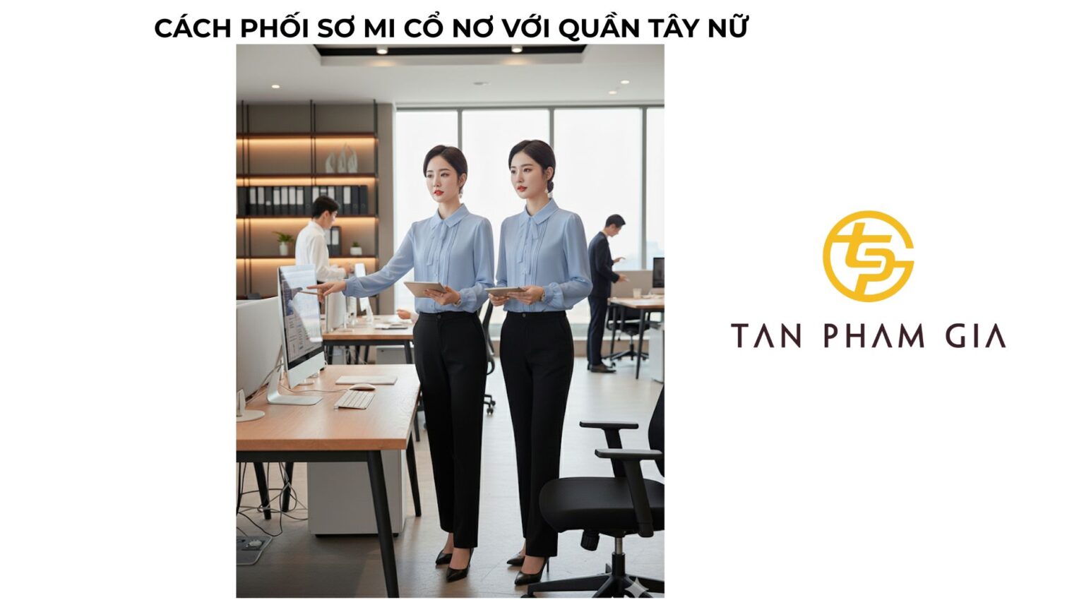 Áo đồng phục văn phòng nữ sơ mi cổ nơ