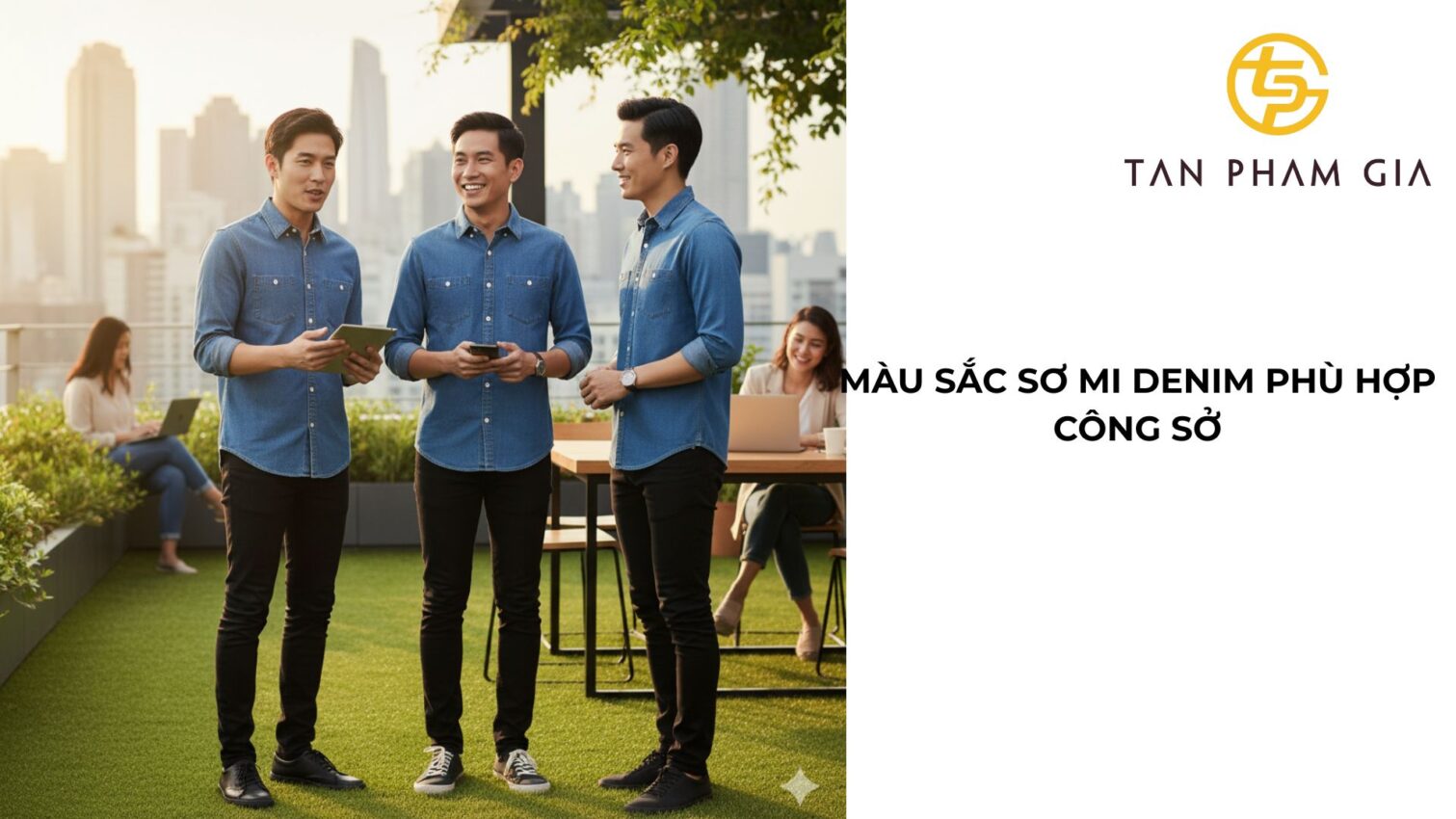 Áo đồng phục văn phòng nam sơ mi denim