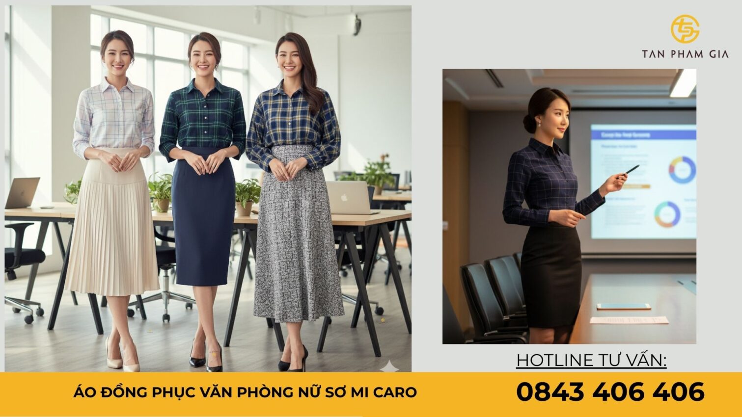 Áo đồng phục văn phòng nữ sơ mi caro
