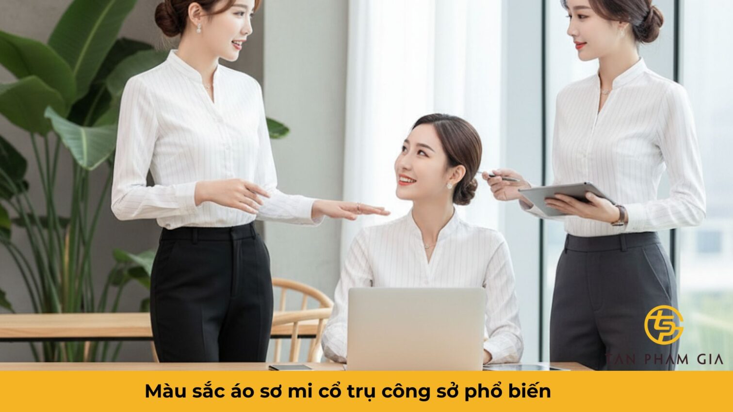Mẫu áo đồng phục văn phòng công sở cổ trụ