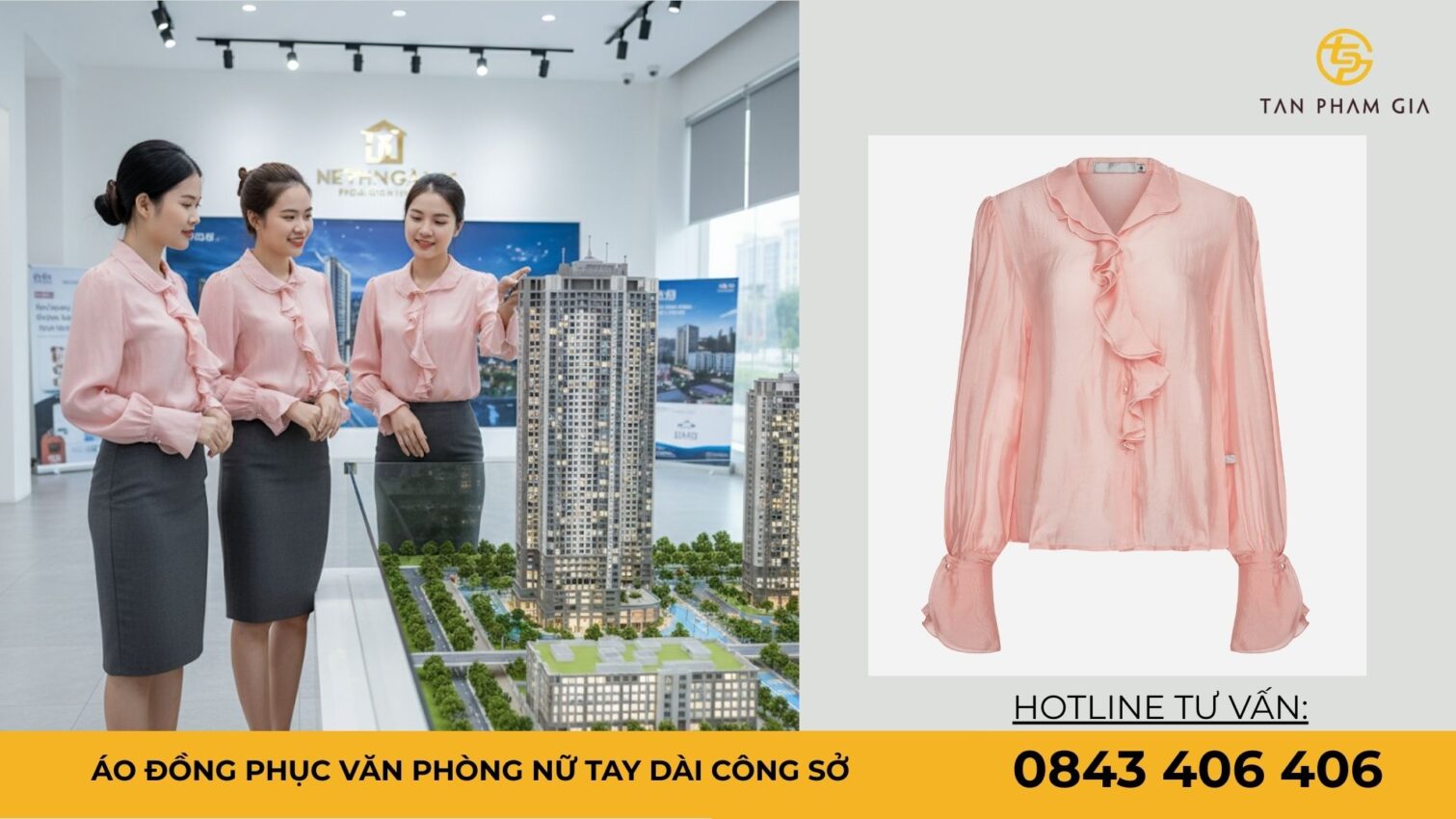 Áo đồng phục văn phòng nữ tay dài công sở