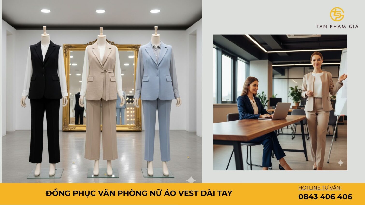 Đồng phục văn phòng nữ áo vest dài tay
