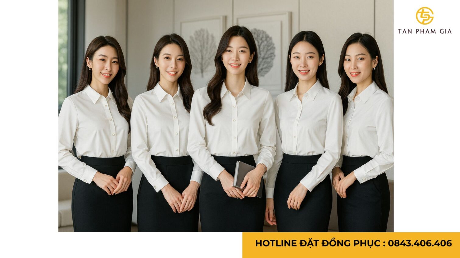 Đồng phục công sở phối áo sơ mi trắng