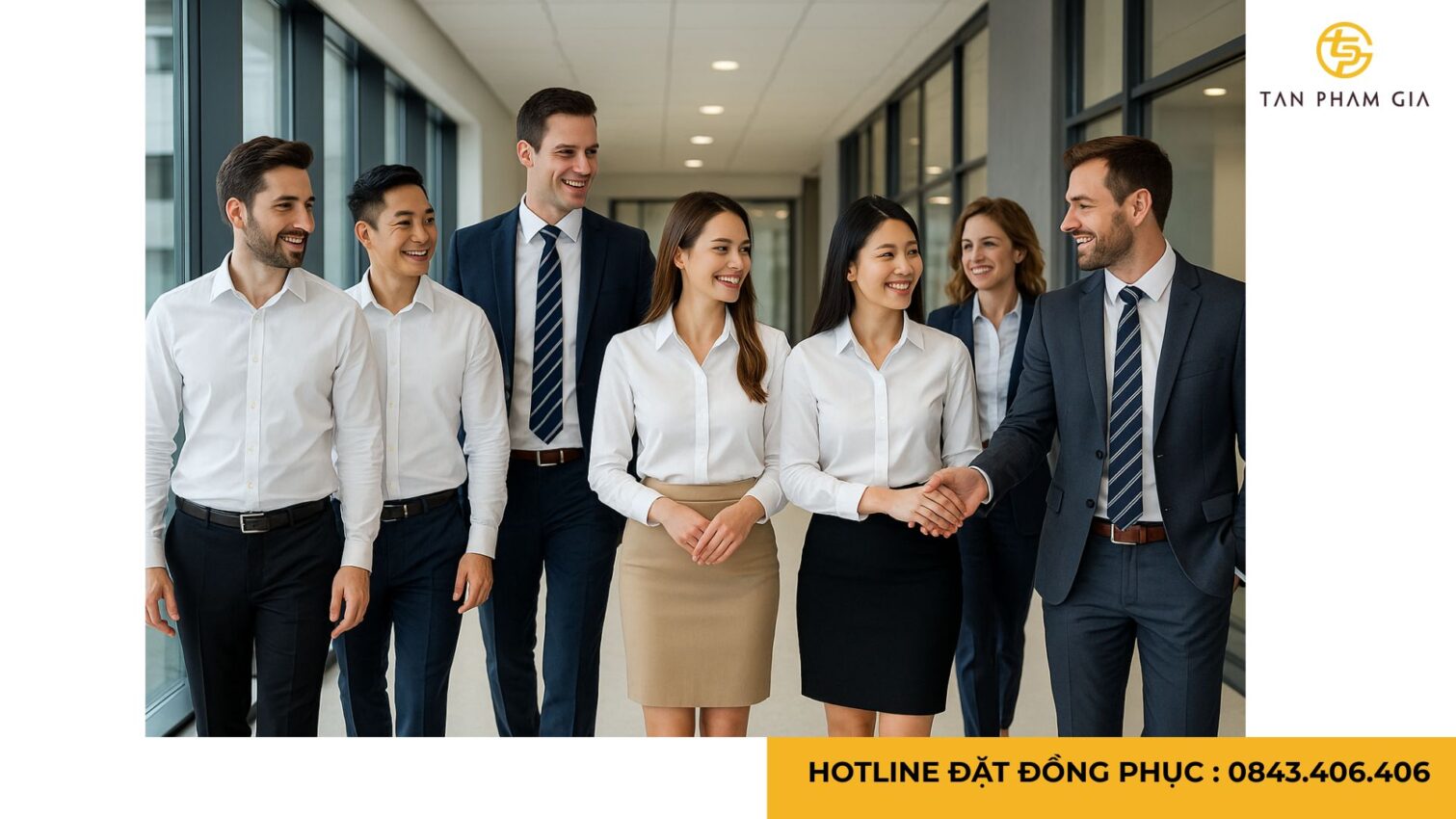 Đồng phục công sở phối áo sơ mi trắng