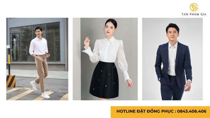 Đồng phục công sở phối áo sơ mi trắng