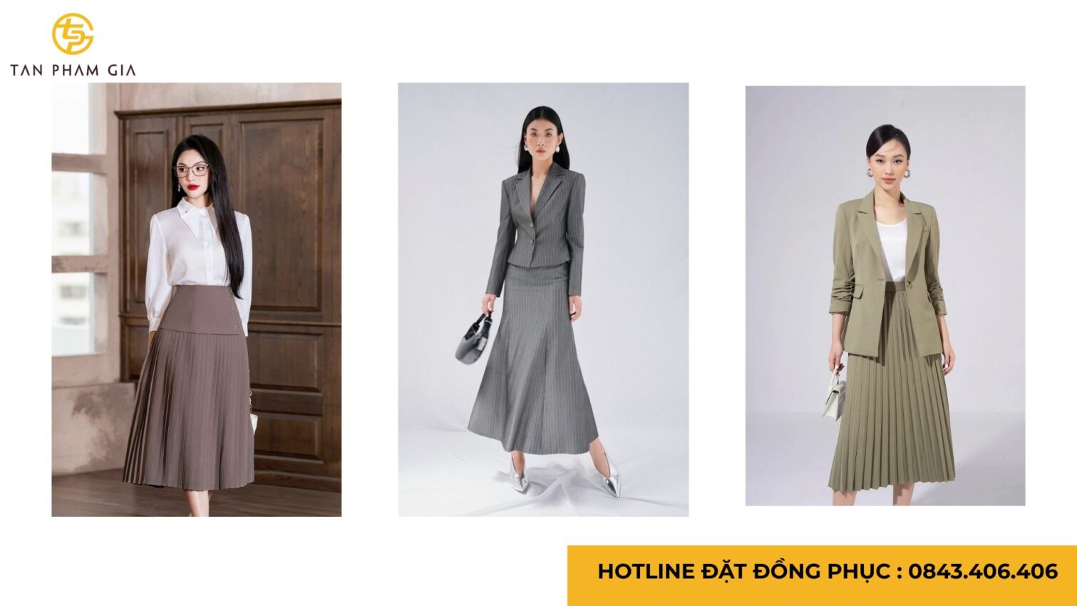 Đồng phục công sở phối váy thanh lịch