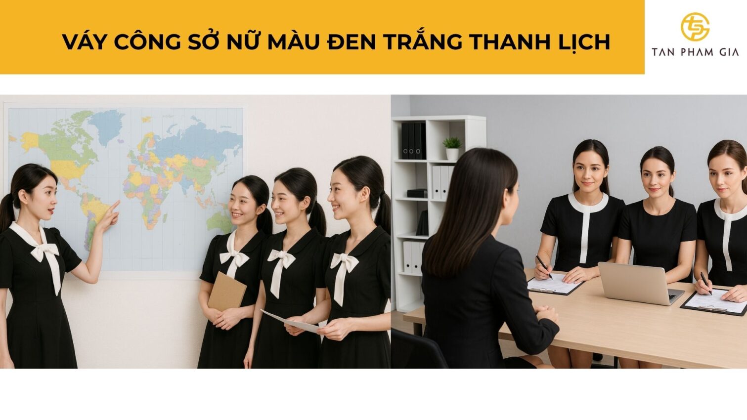 Đồng phục công sở nữ màu đen trắng
