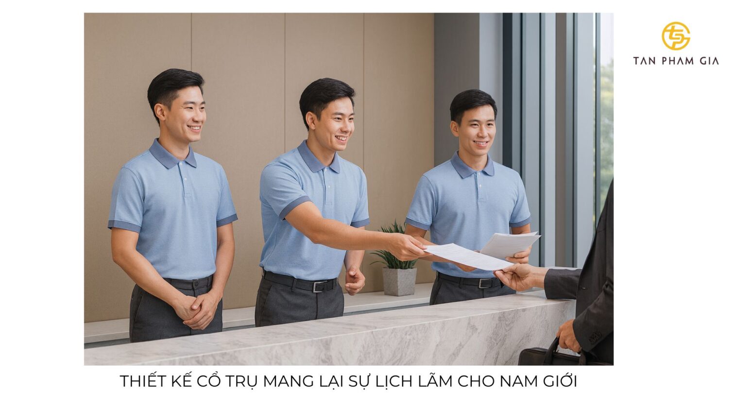 Đồng phục công sở nam áo polo cổ trụ