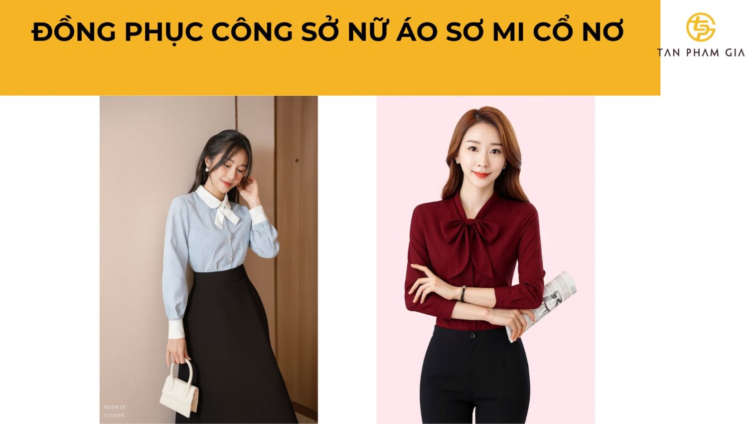 Đồng phục công sở nữ áo sơ mi cổ nơ