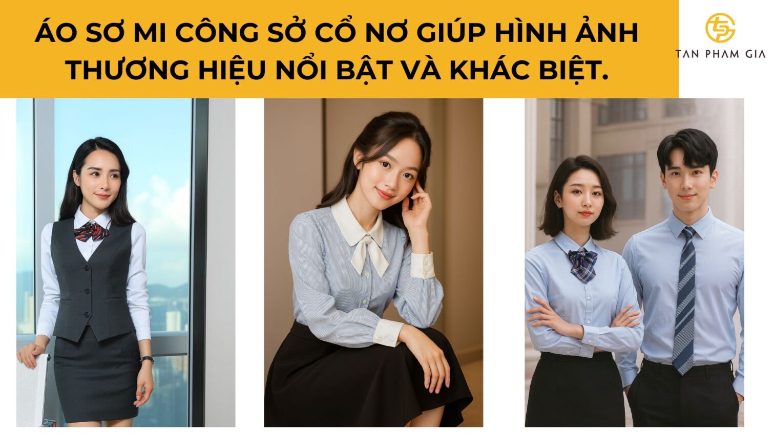 Đồng phục công sở nữ áo sơ mi cổ nơ