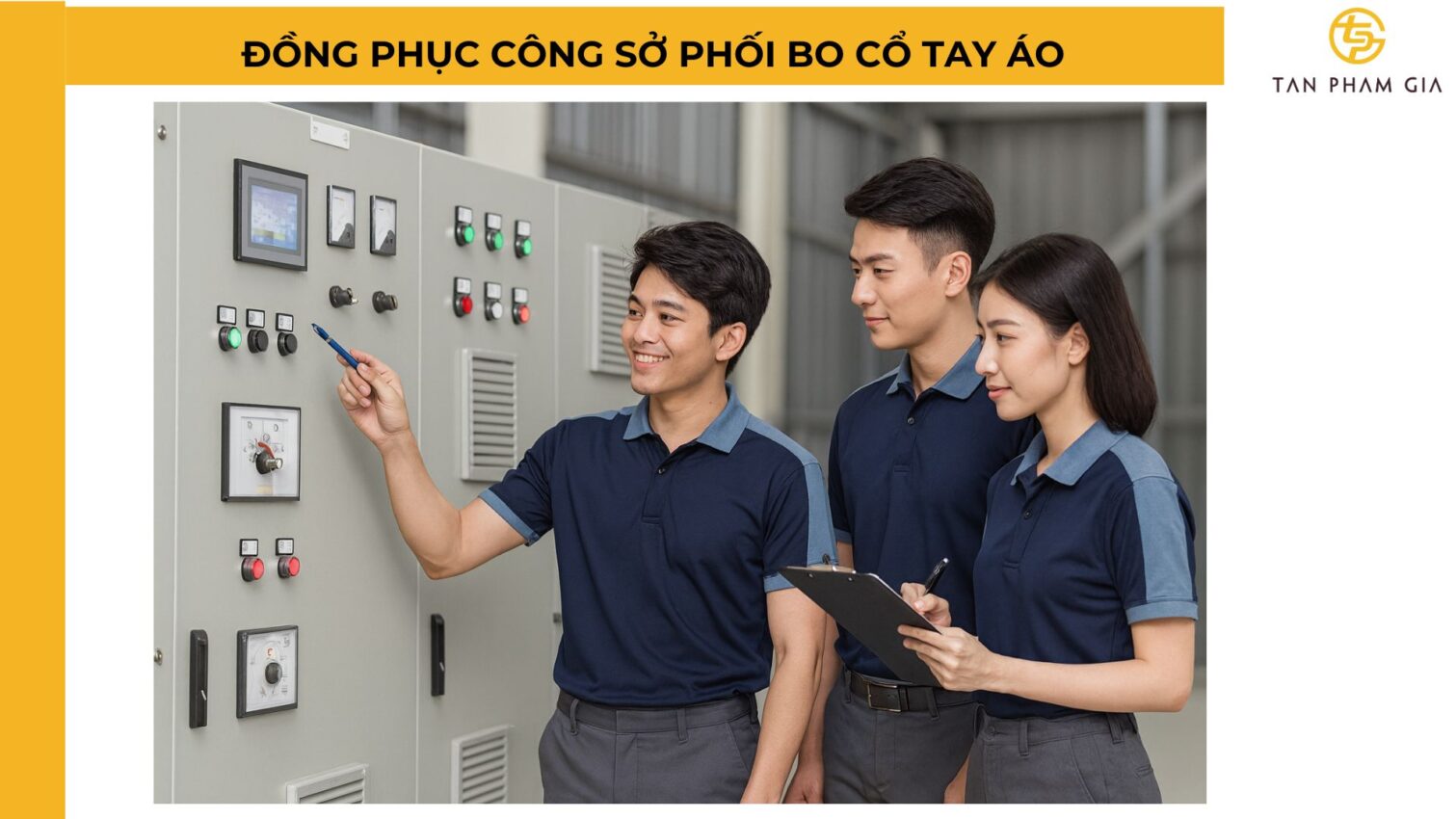 Đồng phục công sở phối bo cổ tay áo